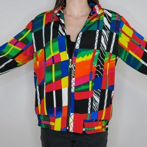 Vintage 80s Rainbow Geometric Abstract Windbreaker Jacket